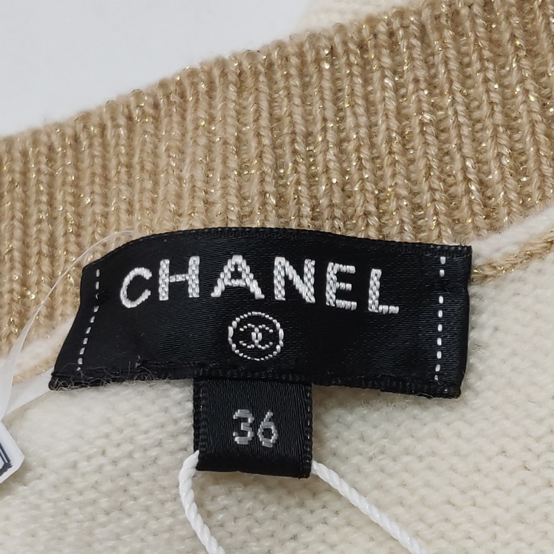 Chanel 羊絨混紡拼色長袖針織衫36碼-5