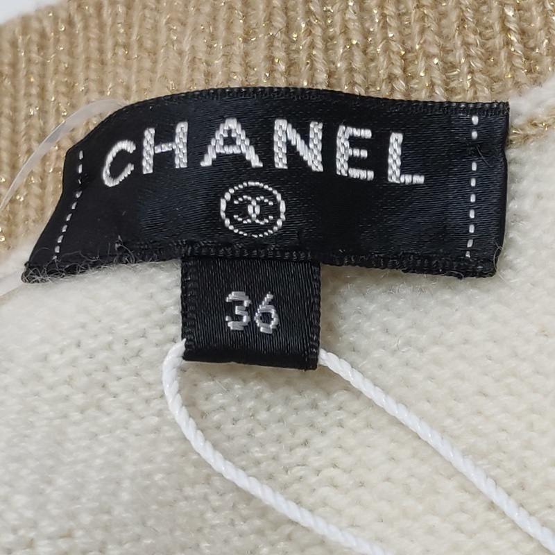 Chanel 羊絨混紡拼色長袖針織衫36碼-6