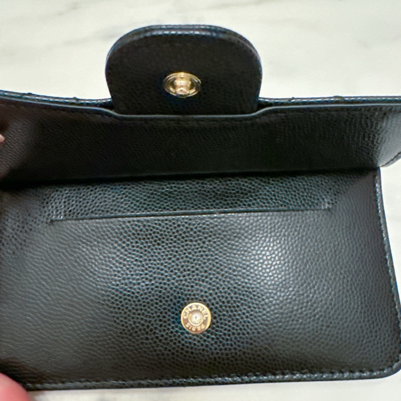 CHANEL 薄款拉鍊卡夾 卡片零錢包 黑色荔枝牛皮-2