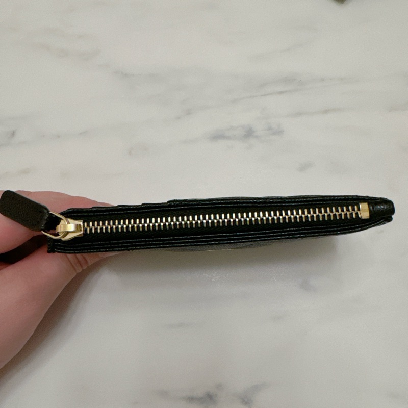 CHANEL 薄款拉鍊卡夾 卡片零錢包 黑色荔枝牛皮-5