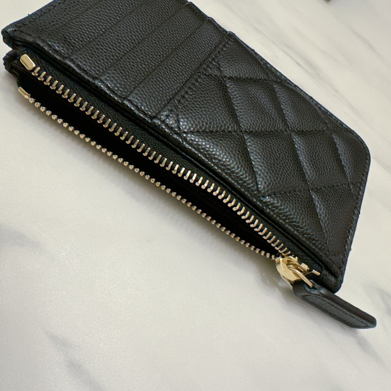 CHANEL 薄款拉鍊卡夾 卡片零錢包 黑色荔枝牛皮-6