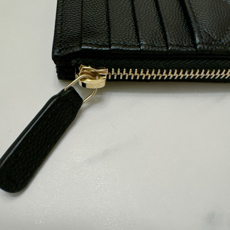 CHANEL 薄款拉鍊卡夾 卡片零錢包 黑色荔枝牛皮-7