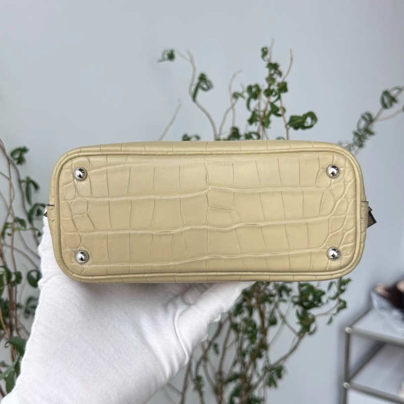 有票証🐊Hermes愛馬仕mini bolide保齡球風衣灰銀扣方塊鰐魚皮C刻 有肩帶，票證都在-3