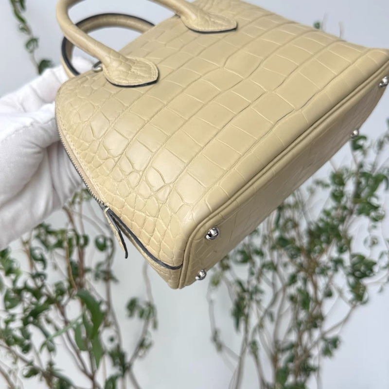 有票証🐊Hermes愛馬仕mini bolide保齡球風衣灰銀扣方塊鰐魚皮C刻 有肩帶，票證都在-5