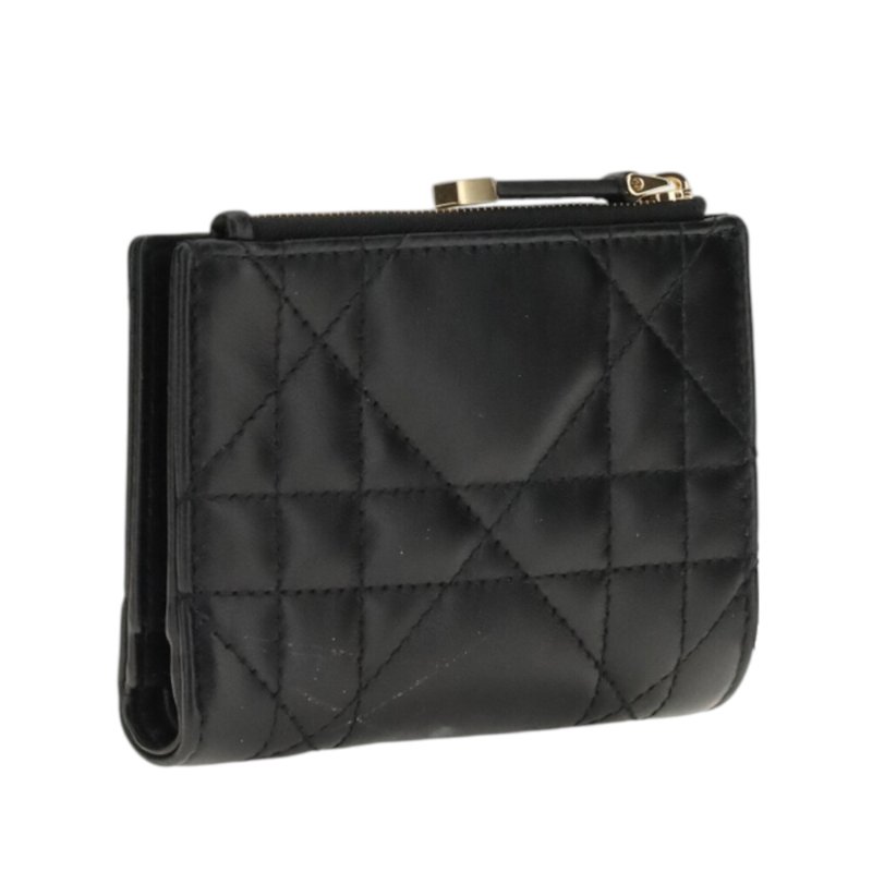 【Dior 迪奧】Caro Dahlia 大籐格紋羊皮 綴以水晶 錢包 卡夾 皮夾 短夾 黑色 S4208UHNN_900-2