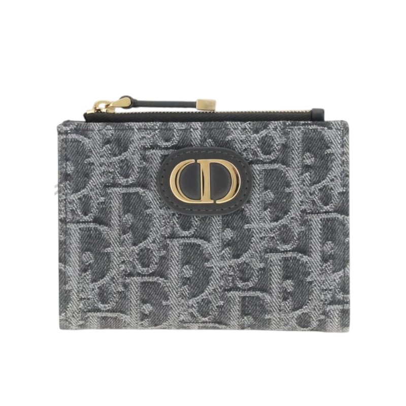 【Dior 迪奧】30 Montaigne Dahlia 蒙田30 緹花 錢包 卡夾 皮夾 短夾 灰色 S2197UDDK_932-3