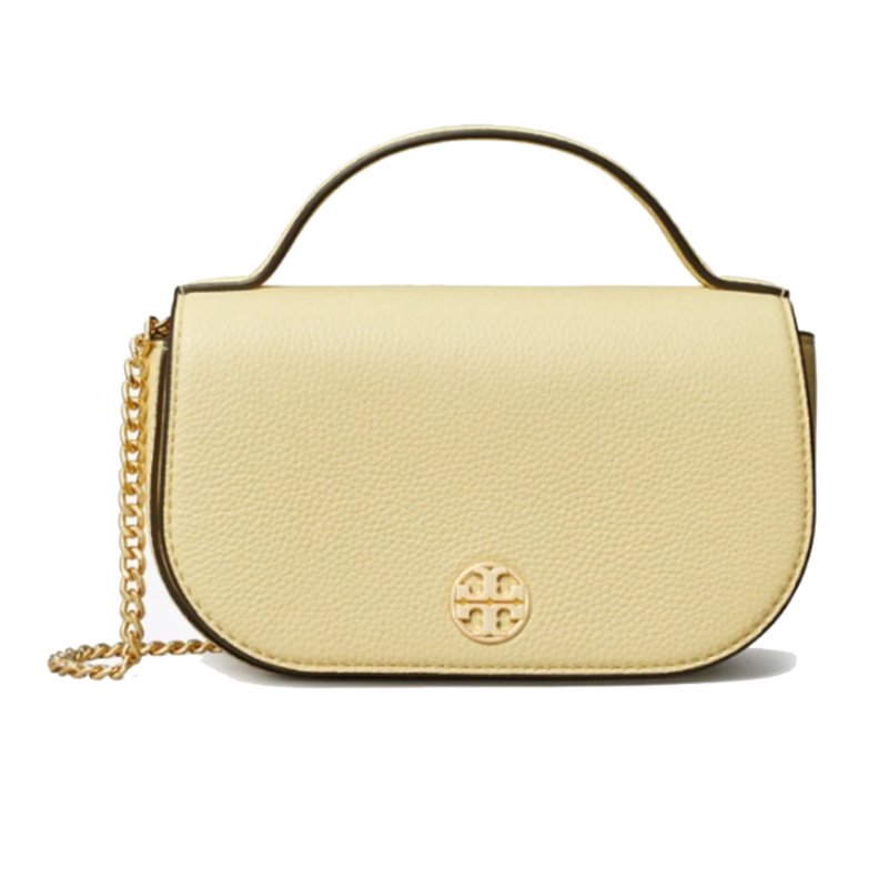 【TORY BURCH】雙T-LOGO翻蓋皮革兩用鍊包-鵝黃色-3
