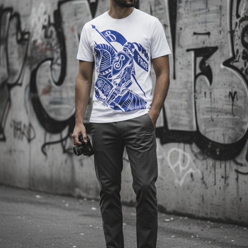 雙11限時折扣 開啟英倫可愛風穿搭｜【BURBERRY 巴寶莉】騎士藍戰馬印花T恤-0