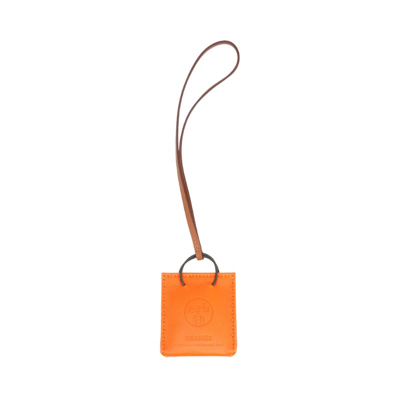Hermes 立體紙袋造型小羊皮吊飾 (橘)-0