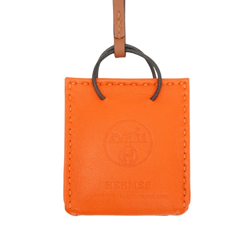 Hermes 立體紙袋造型小羊皮吊飾 (橘)-3