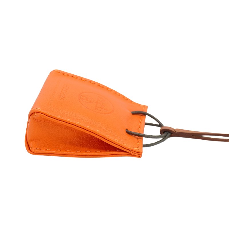 Hermes 立體紙袋造型小羊皮吊飾 (橘)-4