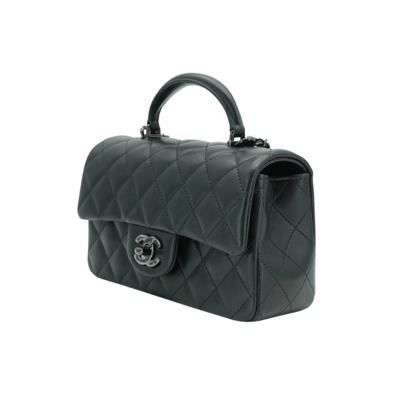 Chanel Coco Handle 羊皮黑鍊迷你手把斜背口蓋包(AS2431-黑)-1