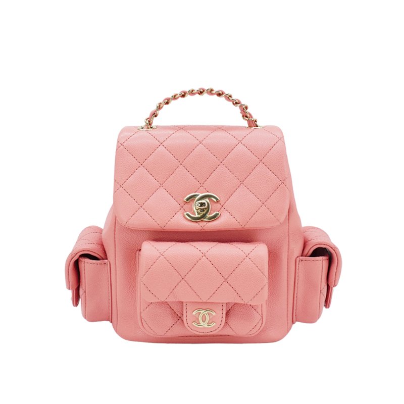 Chanel 展示品 Duma 粒紋小牛皮淡金釦後背包(AS4399-粉)-0