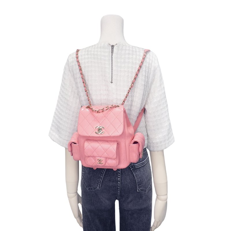 Chanel 展示品 Duma 粒紋小牛皮淡金釦後背包(AS4399-粉)-5