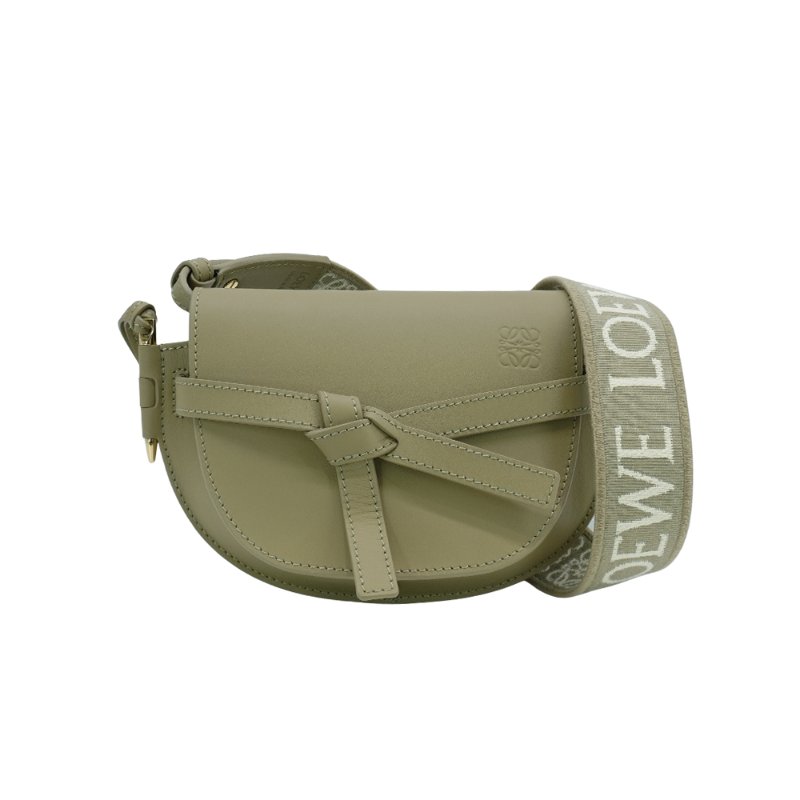 Loewe 展示品 Mini Gate Dual 柔軟小牛皮緹花雙層斜背包(黏土綠)-0