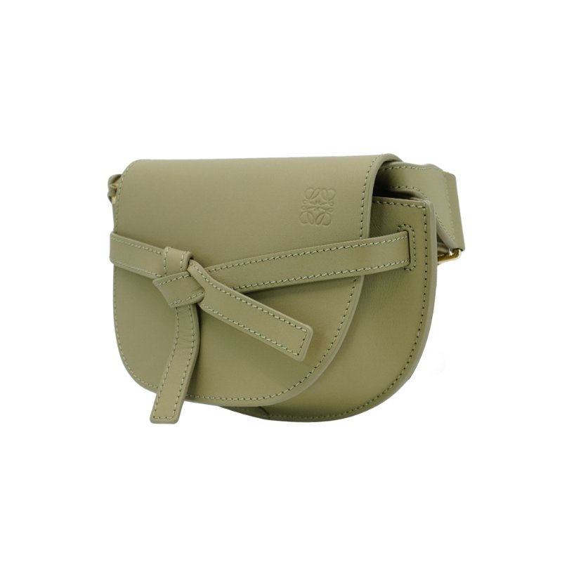 Loewe 展示品 Mini Gate Dual 柔軟小牛皮緹花雙層斜背包(黏土綠)-1