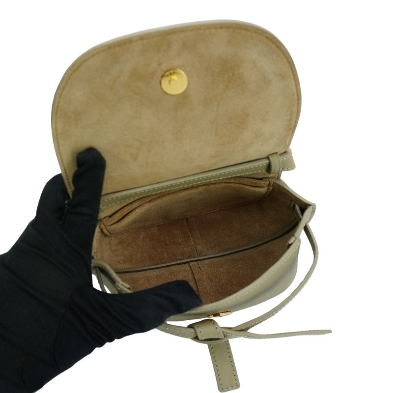 Loewe 展示品 Mini Gate Dual 柔軟小牛皮緹花雙層斜背包(黏土綠)-4