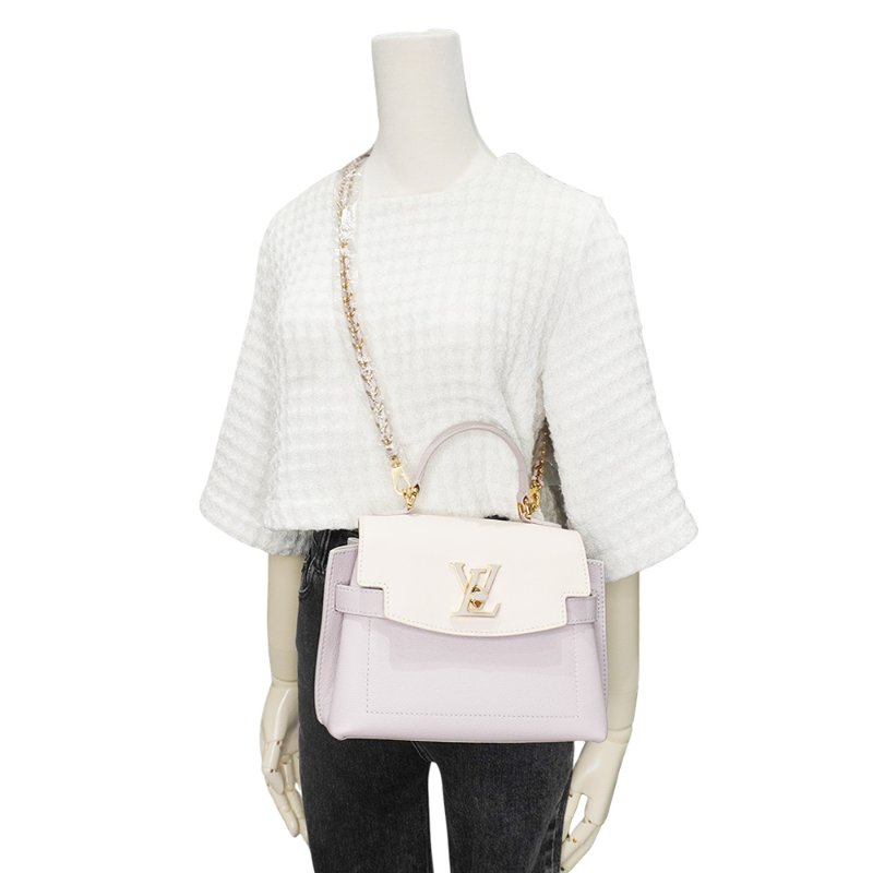 Louis Vuitton 展示品 LockMe Ever Mini 粒面牛皮手提斜背包(M23442-奶油/灰)-5