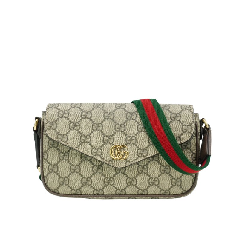 Gucci 展示品 Ophidia GG 帆布迷你翻蓋肩背/斜背包(764961-棕)-0