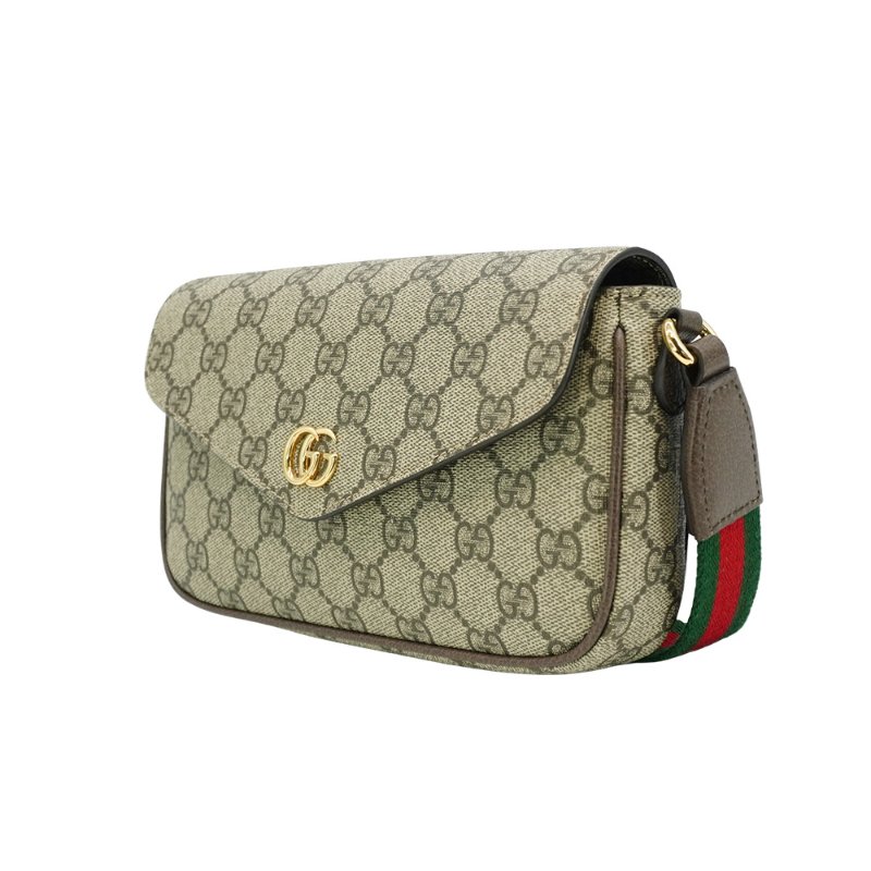 Gucci 展示品 Ophidia GG 帆布迷你翻蓋肩背/斜背包(764961-棕)-1