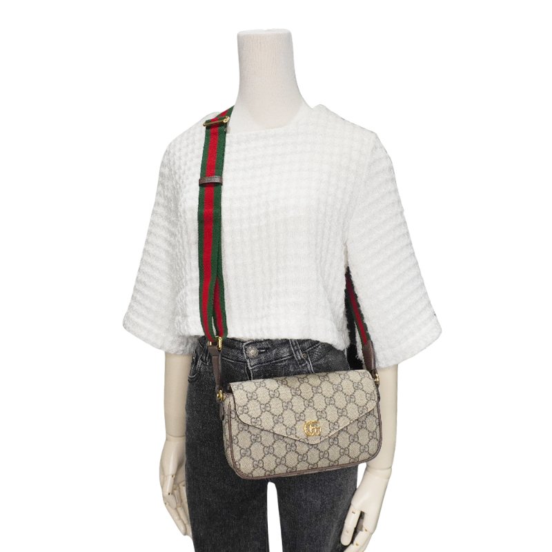 Gucci 展示品 Ophidia GG 帆布迷你翻蓋肩背/斜背包(764961-棕)-5