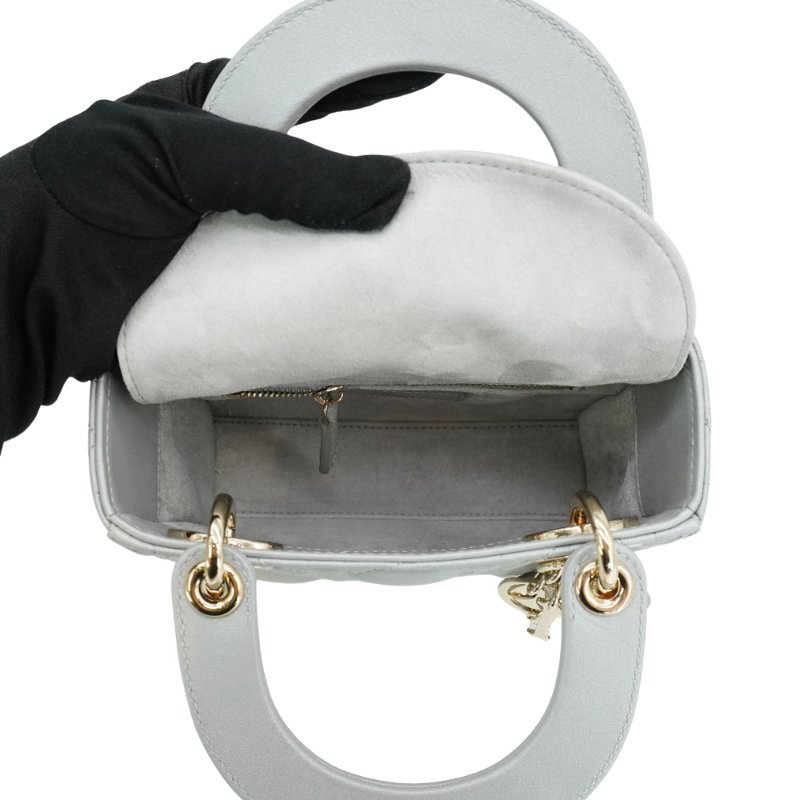 Diro 展示品 Lady Dior 籐格紋牛皮兩用黛妃包-Mini(灰)-4