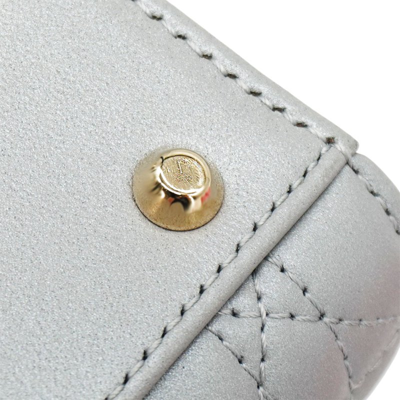 Diro 展示品 Lady Dior 籐格紋牛皮兩用黛妃包-Mini(灰)-7