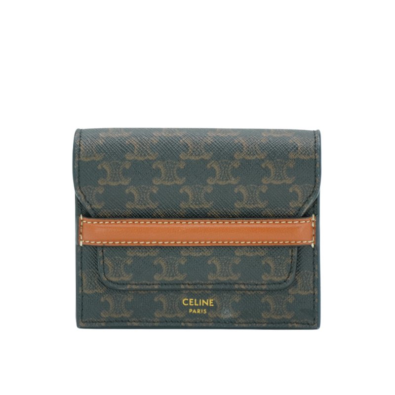 Celine Triomphe 帆布掀蓋式卡包(黃褐色)-0
