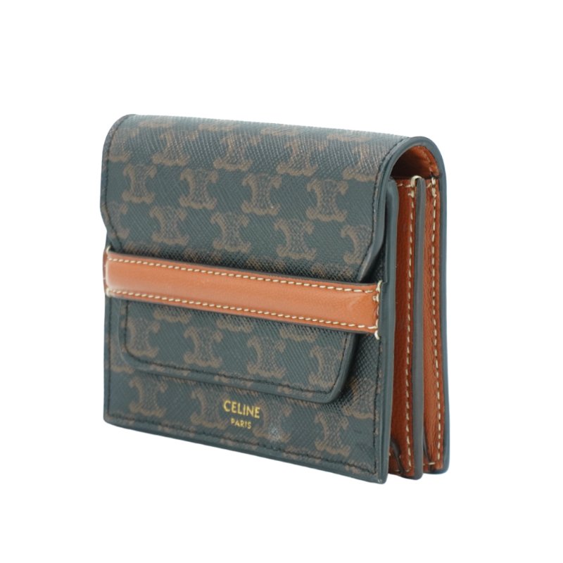 Celine Triomphe 帆布掀蓋式卡包(黃褐色)-1