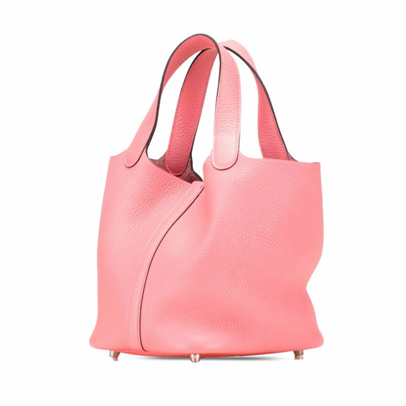 Hermes Hermès Picotin Lock PM 手提包,玫瑰杜鵑粉紅色,銀色金屬配件和 Taurillon Clemence 皮革,女士-1