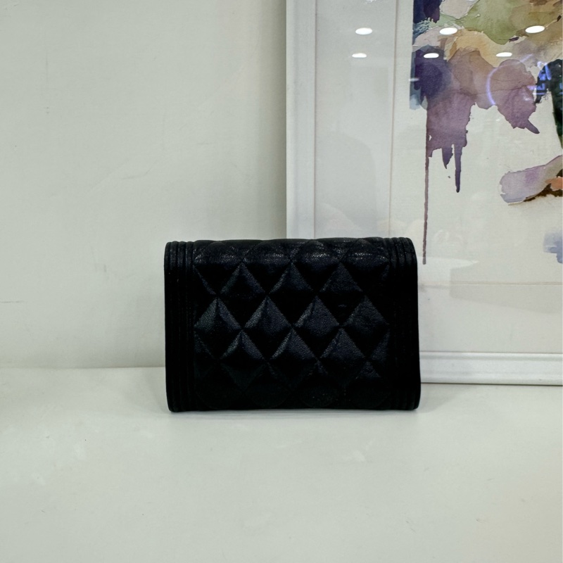 Chanel 香奈兒黑銀荔枝皮中長卡包皮夾 28開-2