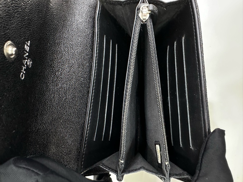 Chanel 香奈兒黑銀荔枝皮中長卡包皮夾 28開-6