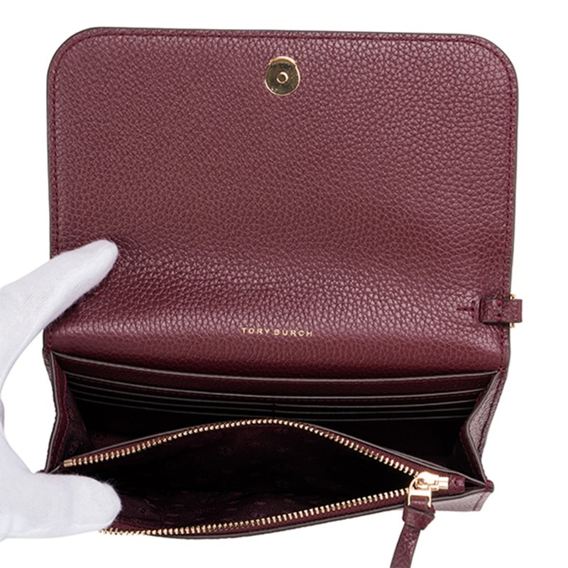 【TORY BURCH】翻蓋皮革斜背包-酒紅色-3