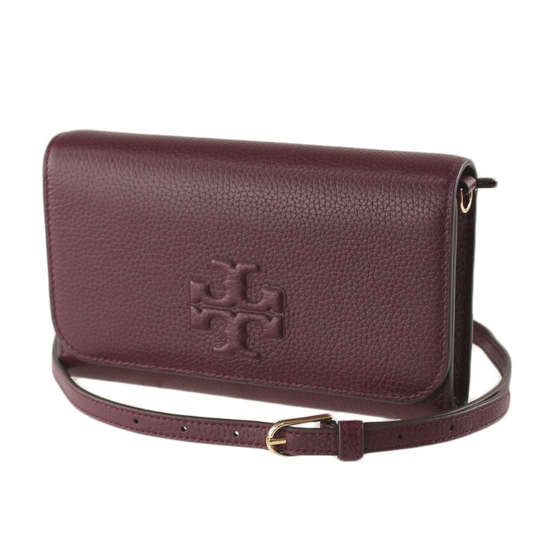 【TORY BURCH】翻蓋皮革斜背包-酒紅色-4