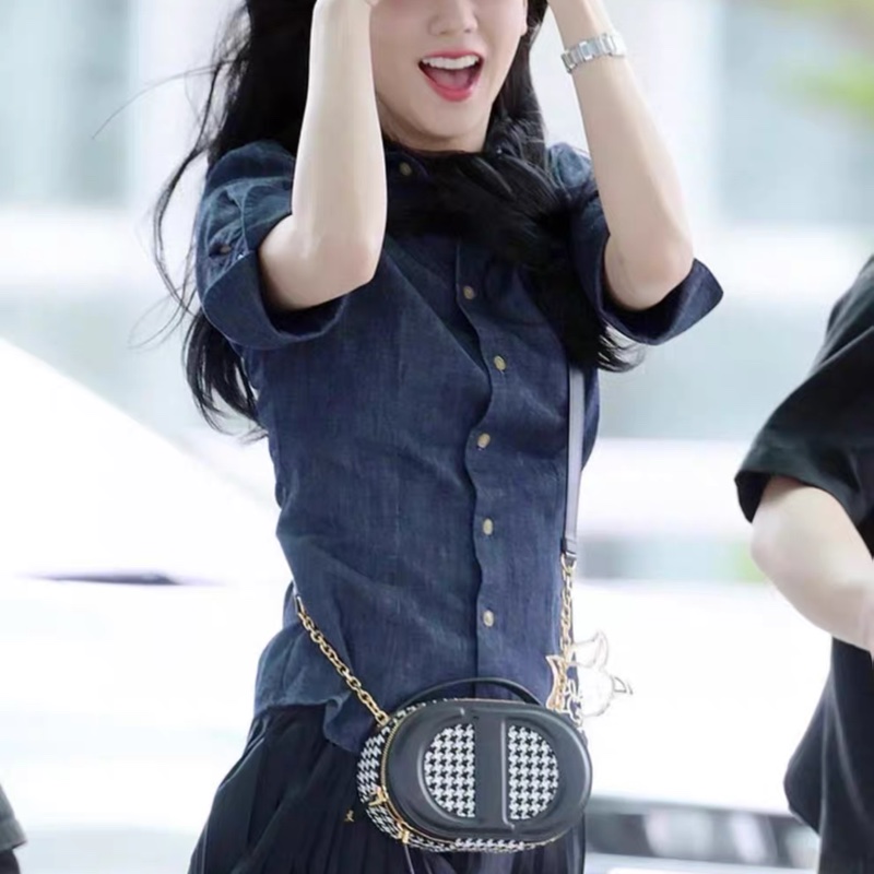 Dior • Signature 黑白千鳥格橢圓相機包 全新-3