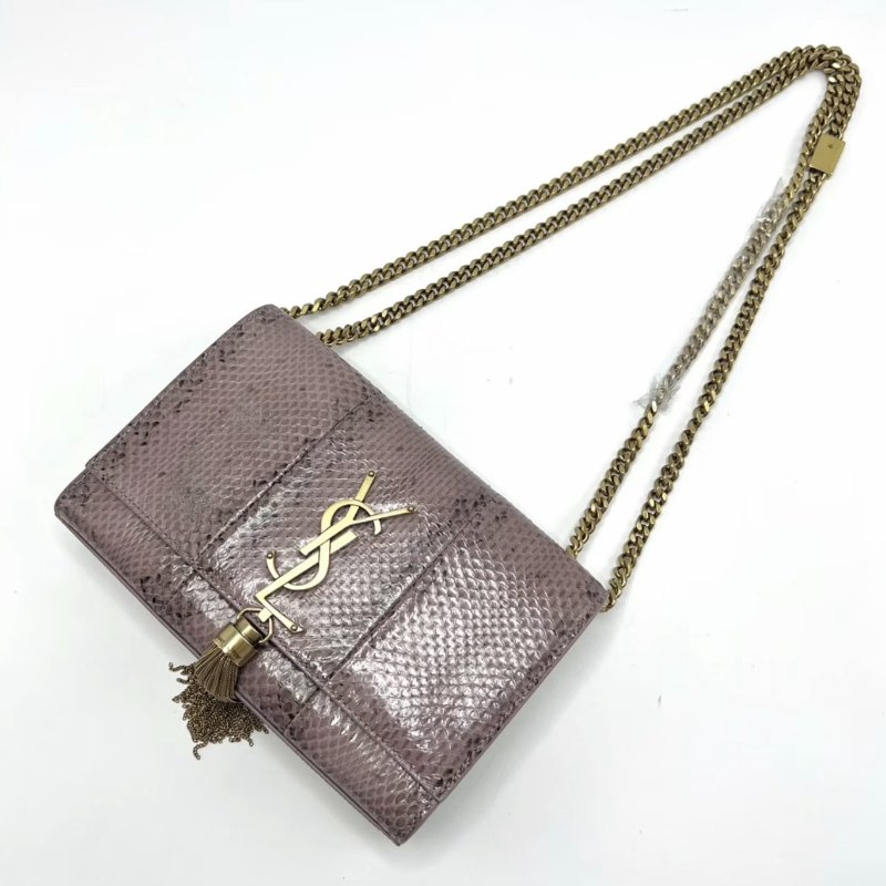 YSL 金扣蛇皮流蘇肩背斜背包20*13*5 98新配件塵袋-1