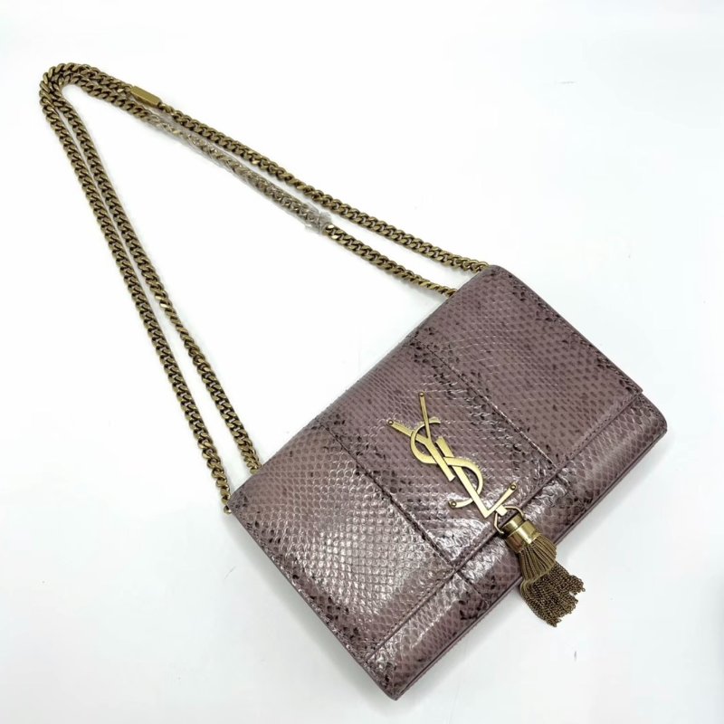 YSL 金扣蛇皮流蘇肩背斜背包20*13*5 98新配件塵袋-2