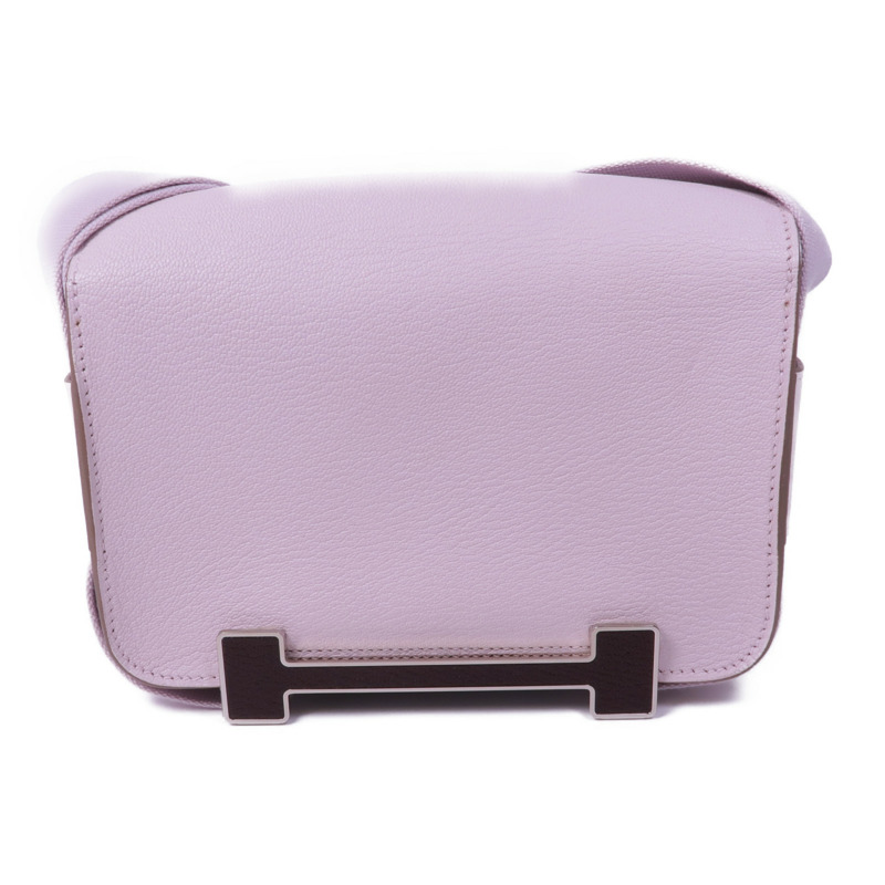 HERMES Chevre皮革Geta銀扣肩背袋Mauve Pale-1