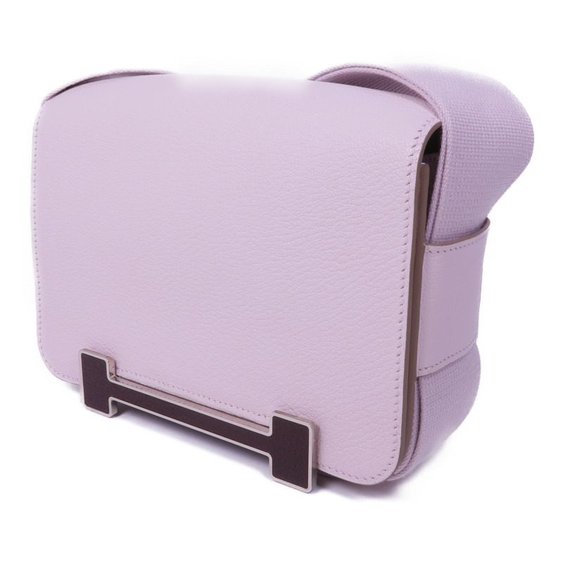 HERMES Chevre皮革Geta銀扣肩背袋Mauve Pale-2