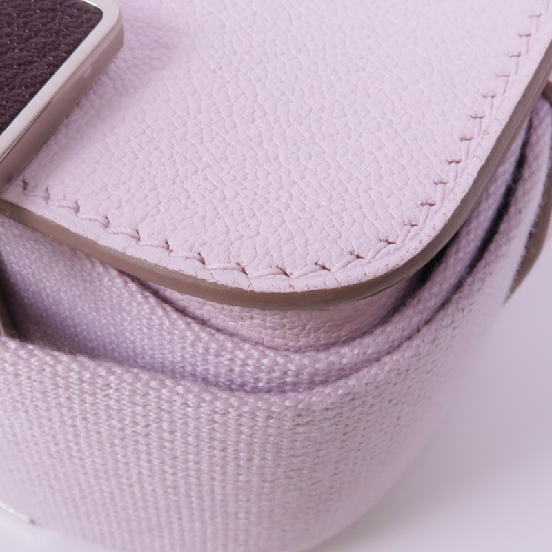 HERMES Chevre皮革Geta銀扣肩背袋Mauve Pale-7