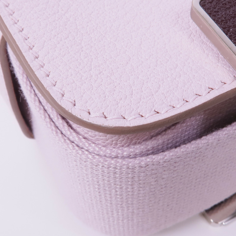 HERMES Chevre皮革Geta銀扣肩背袋Mauve Pale-8