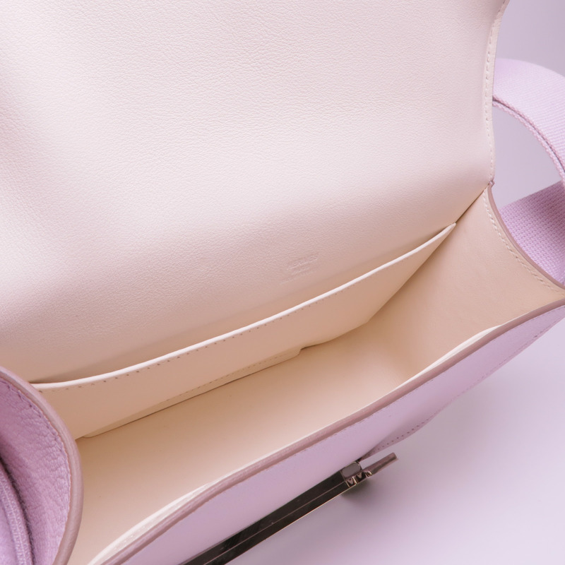 HERMES Chevre皮革Geta銀扣肩背袋Mauve Pale-9