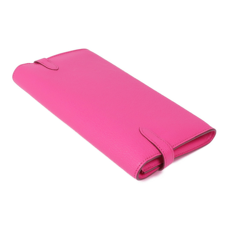 HERMES Chevre皮革Kelly To Go Wallet銀扣長錢包Rose Mexico-5