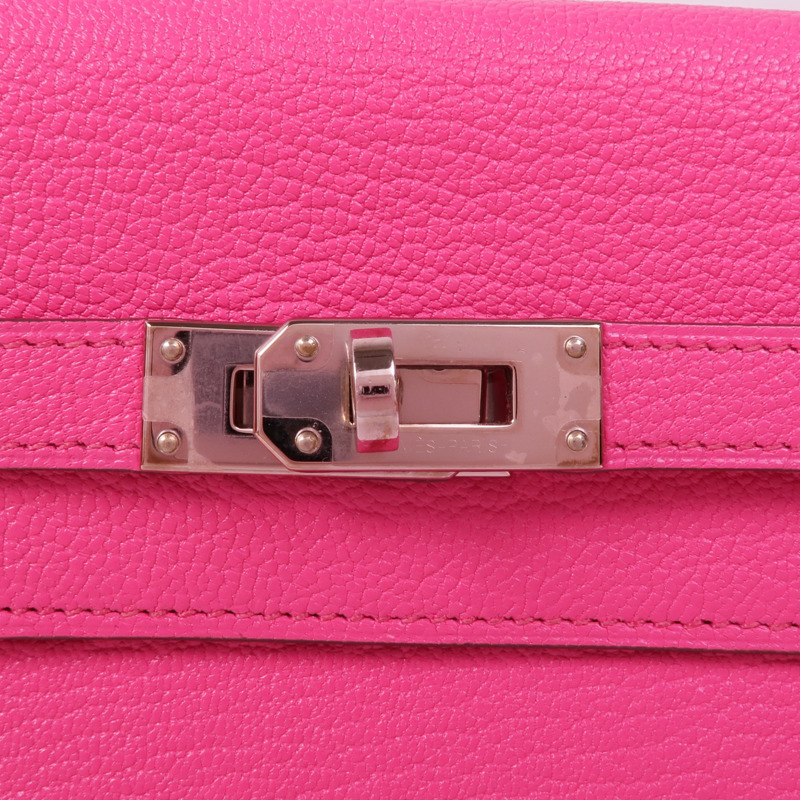 HERMES Chevre皮革Kelly To Go Wallet銀扣長錢包Rose Mexico-10