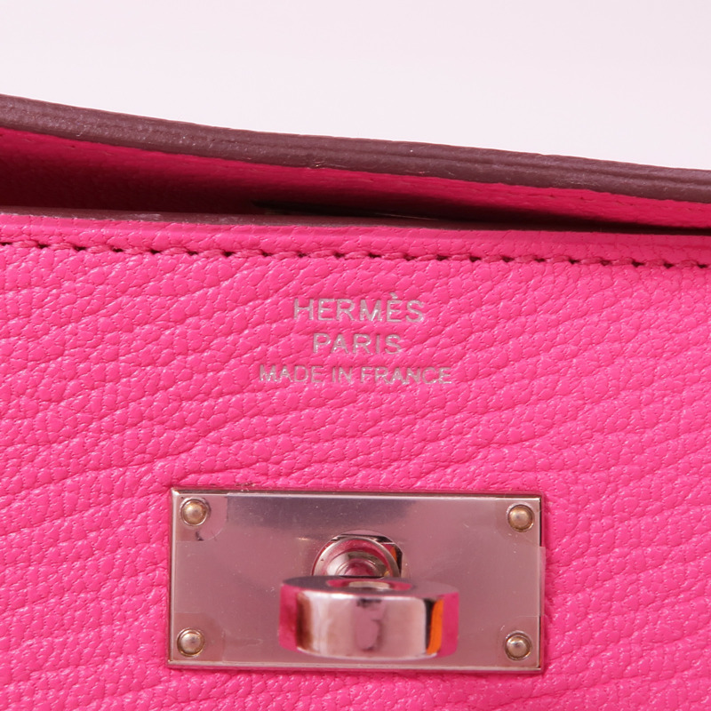 HERMES Chevre皮革Kelly To Go Wallet銀扣長錢包Rose Mexico-12