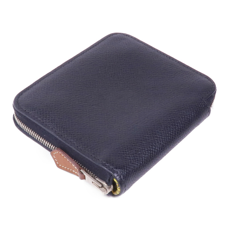 HERMES Epsom皮革Silk'In Compact Wallet銀扣錢包Noir-3