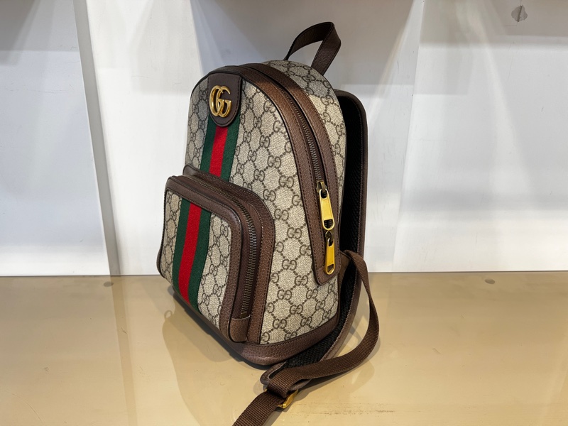 Gucci pvc咖皮邊OphidiaGG霧金釦前口袋後背包-2