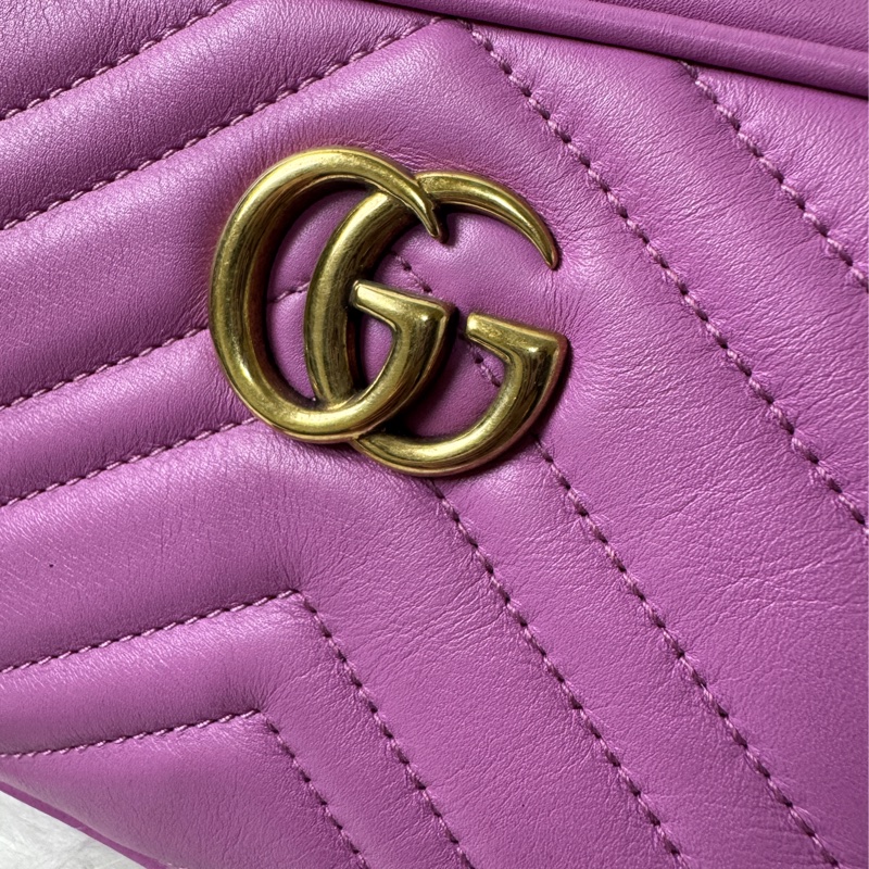GUCCI 紫粉色 皮革 馬夢包 MARMONT 相機包-1
