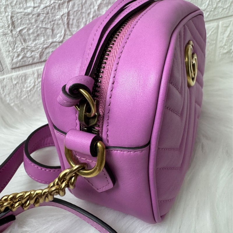 GUCCI 紫粉色 皮革 馬夢包 MARMONT 相機包-23