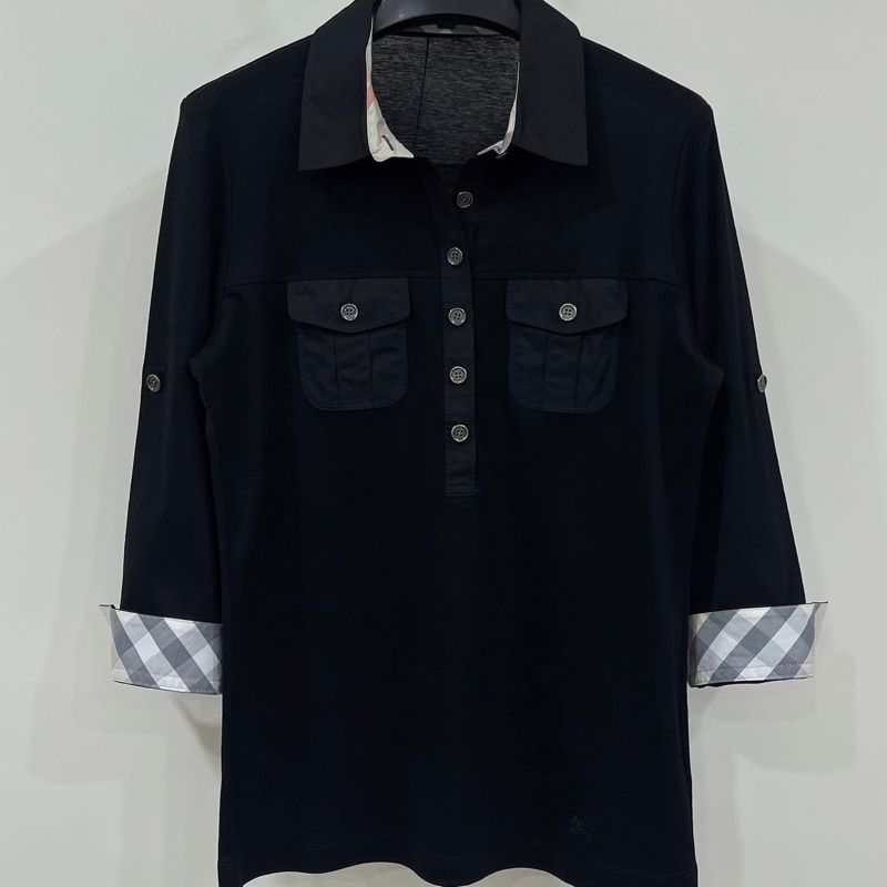 Burberry 倫敦 二穿反褶格紋口袋戰馬上衣近全新 黑-0